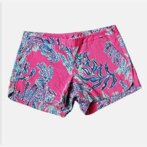 Lilly Pulitzer Jayne Shorts-Pink with Blue Coral-100% Cotton-Womens Size 8